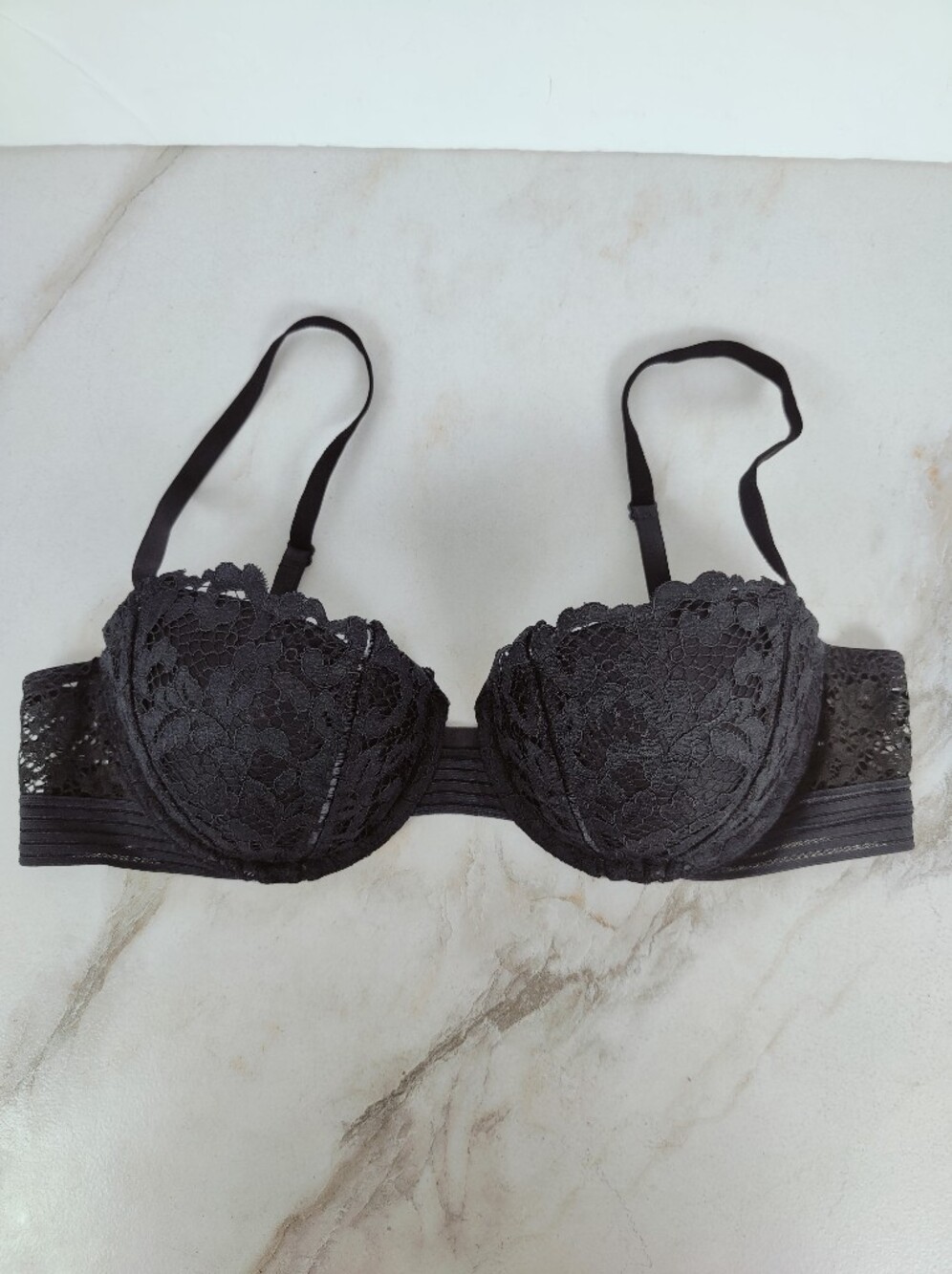 Victoria's Secret Black Lace Padded Balconette Bra, Sz 36C - Picture 3 of 10